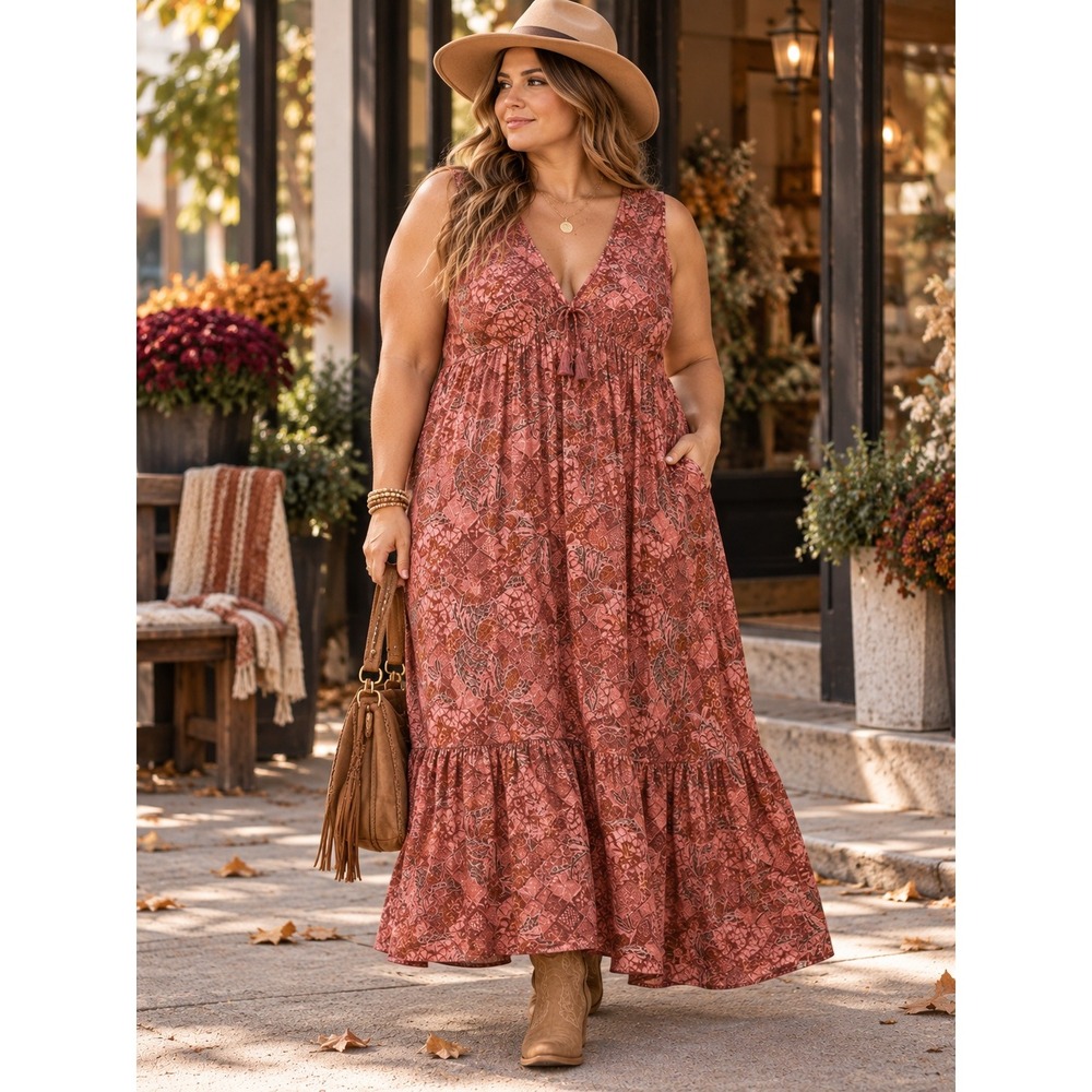 Faherty Eden Dress Island Breeze Floral Pink Boho Viscose Maxi Boho XL WDS2538